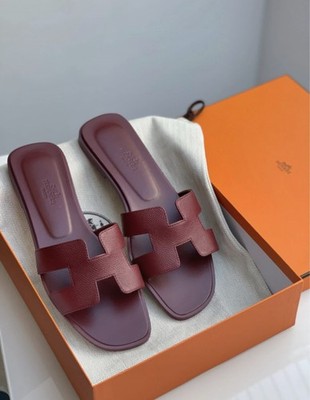 HERMÈS Hermes Original Damen Sandalen Oran Rouge H Bordeaux Rot 38.5
