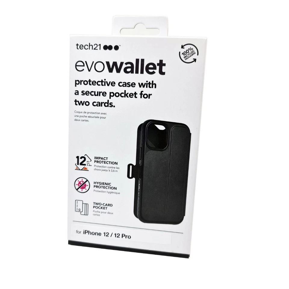 Tech21 Wallet Case For iPhone 12 / 12 Pro EvoWallet Cover Drop Protection Black - Image 3 of 4
