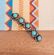 Vintage Sterling Silver Turquoise Floral Hair Clip Barrette Native Southwestern