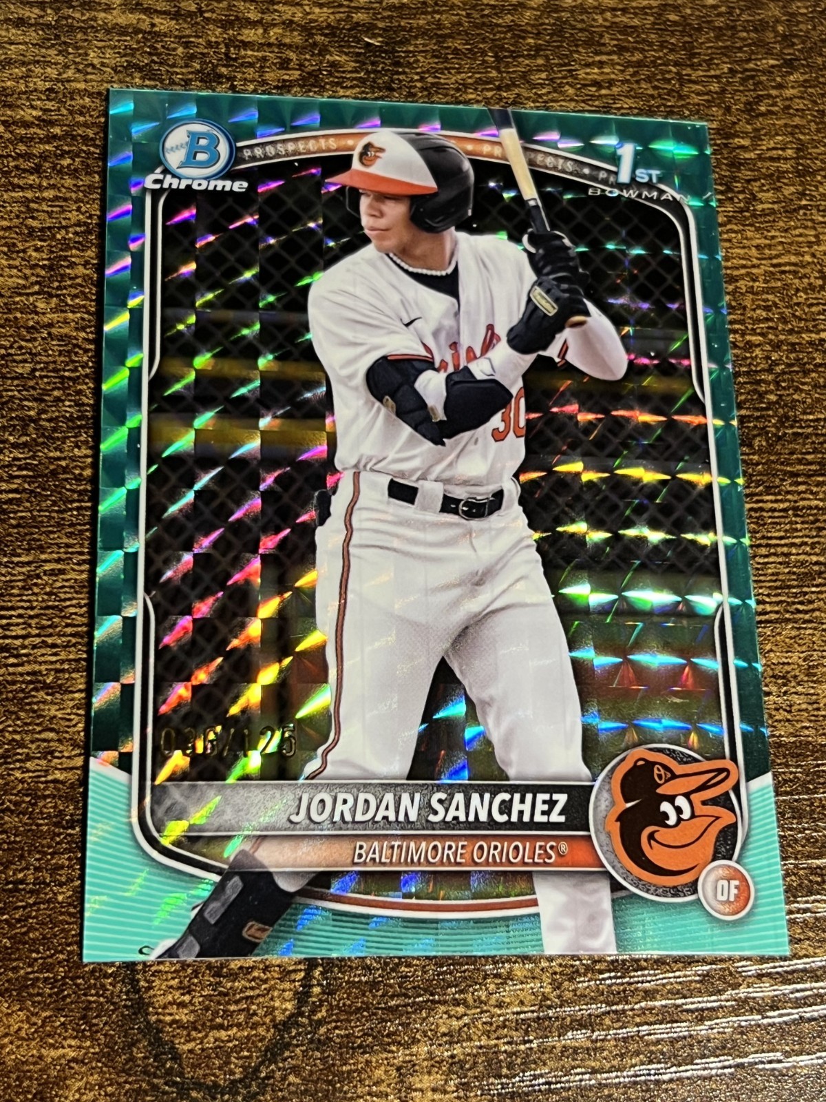 JORDAN SANCHEZ 2025 Bowman Chrome #BCP-208 Orioles Aqua Geometric Refractor /125