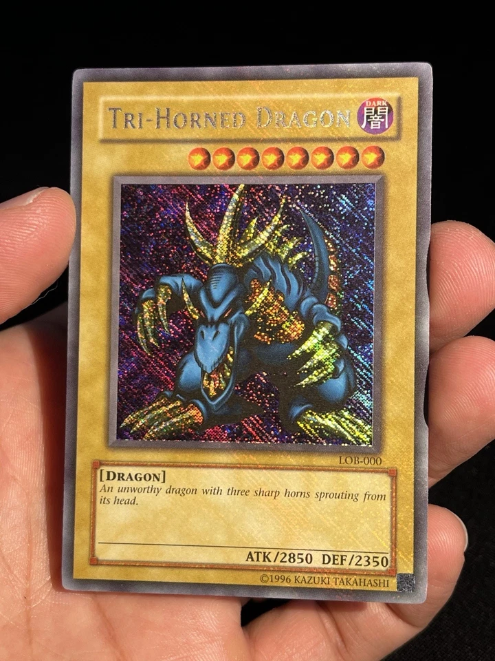 Mint YuGiOh Tri-horned Dragon LOB 000 Double Misprint Holo Bleed Reverse Secret - Image 4 of 4