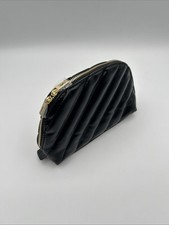 YSL Beaute Pouch black faux leather Quilted toiletry makeup cosmetic travel Bag