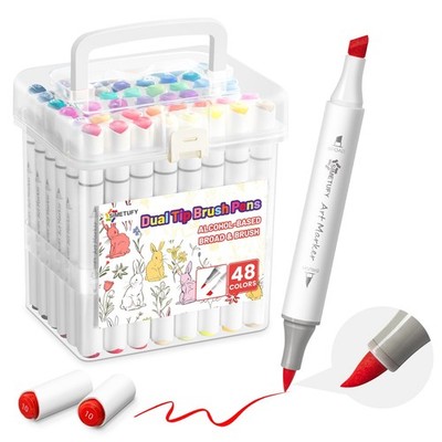 48 Colors Alcohol Markers Brush and Chisel Dual Tip, Coloring Art Markers Set...
