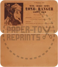WFIL DAILY NEWS LONE RANGER SAFETY CLUB MEMBERSHIP CARD - VINTAGE REPRINT