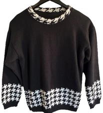 Vintage Black And White Houndstooth Sweater Womens 90s 100 Acrylic M Paper Tag