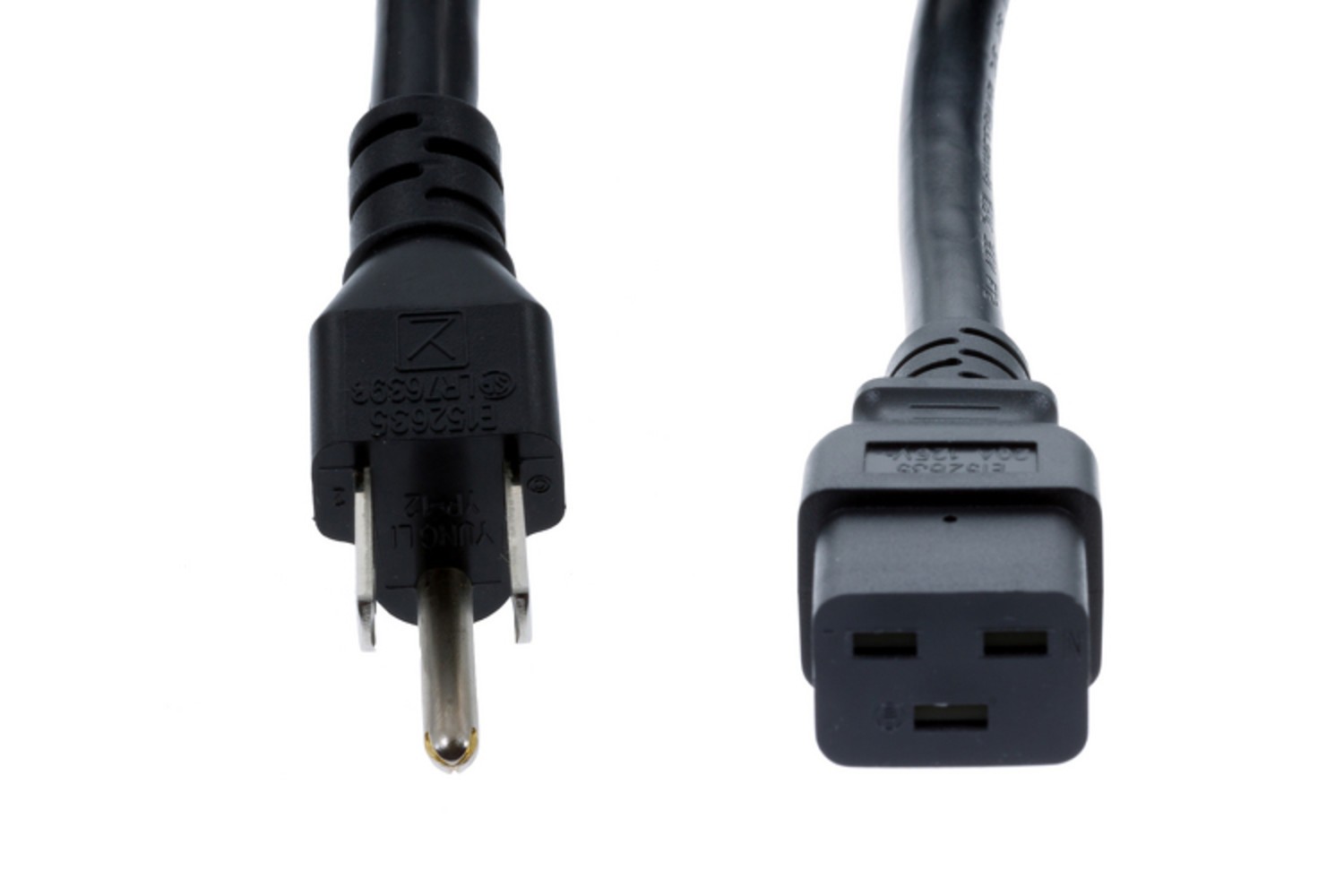 Heavy Duty AC 3 Prong Power Cord, 5-15P to C19, 14 AWG, 15A/125V, 3'