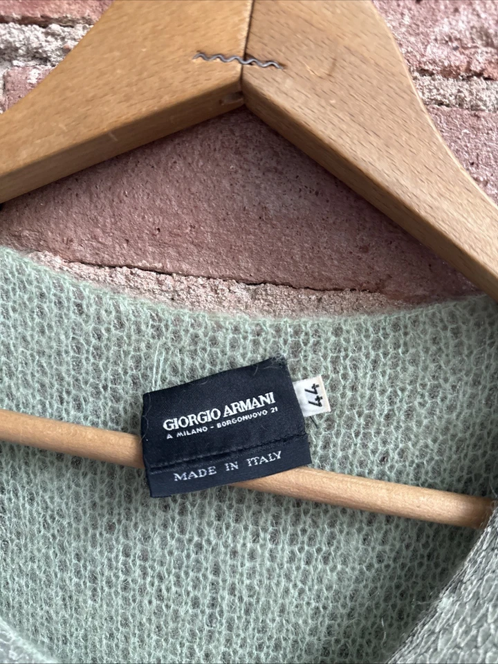 Vintage Giorgio Armani Women’s Tank Sweater, Sz 44, Sage Stripe Intarsia Italy - Image 3 of 4