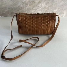 Strawbridge & Clothier Crossbody Bag 10" Brown Woven Genuine Leather Adjustable