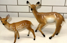 2 Vintage Deer Figurines Hong Kong Doe  Fawn Celluloid Plastic Animals
