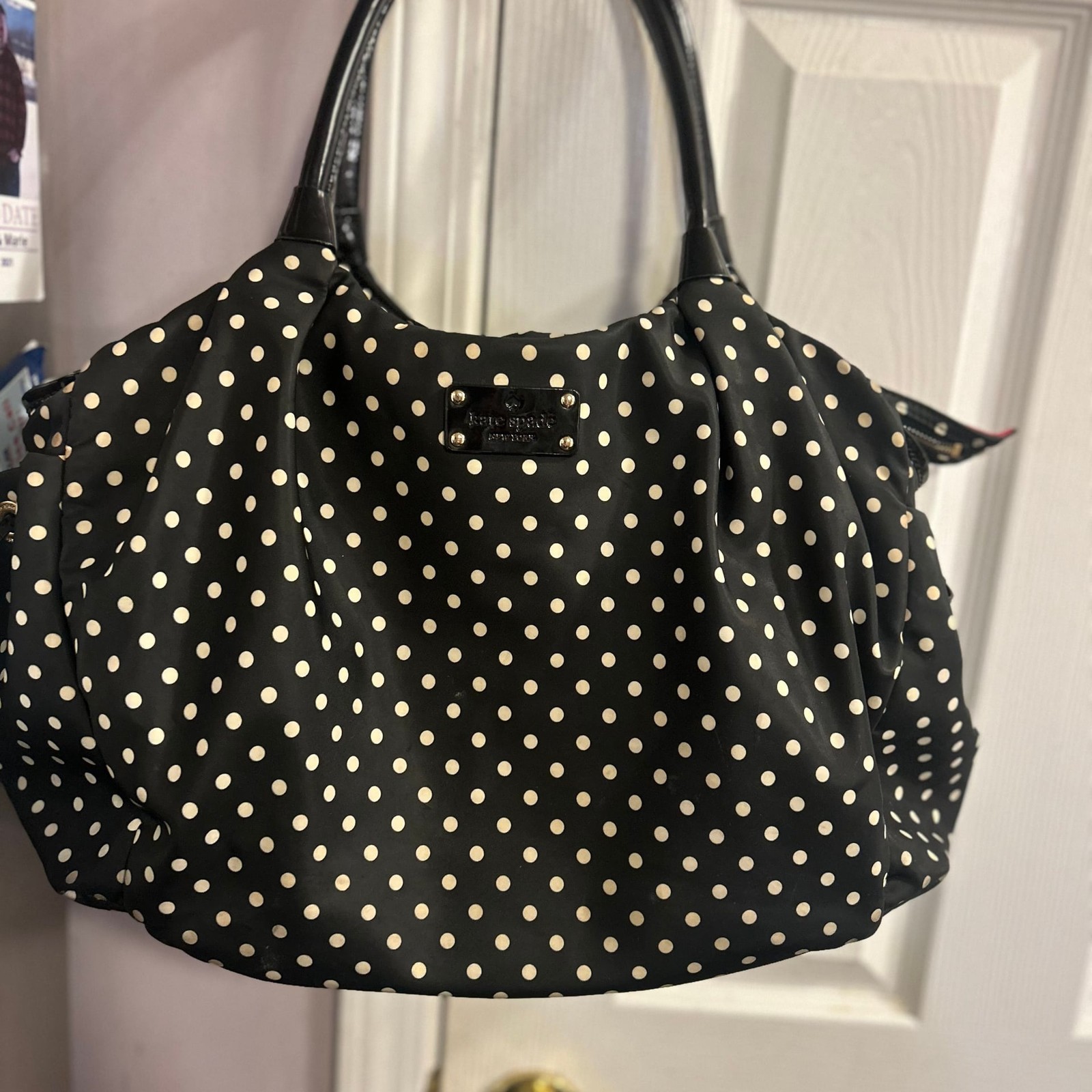 Kate Spade Stevie Black & White Polka Dot Nylon Diaper Bag Tote
