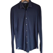 Hugo Boss Ronni 53 Slim Fit Button Up Shirt Navy Micro Dot Size M