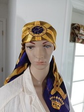Ellen Tracy Silk Scarf Purple  Gold Crown Logo Head Scarf Gorgeous
