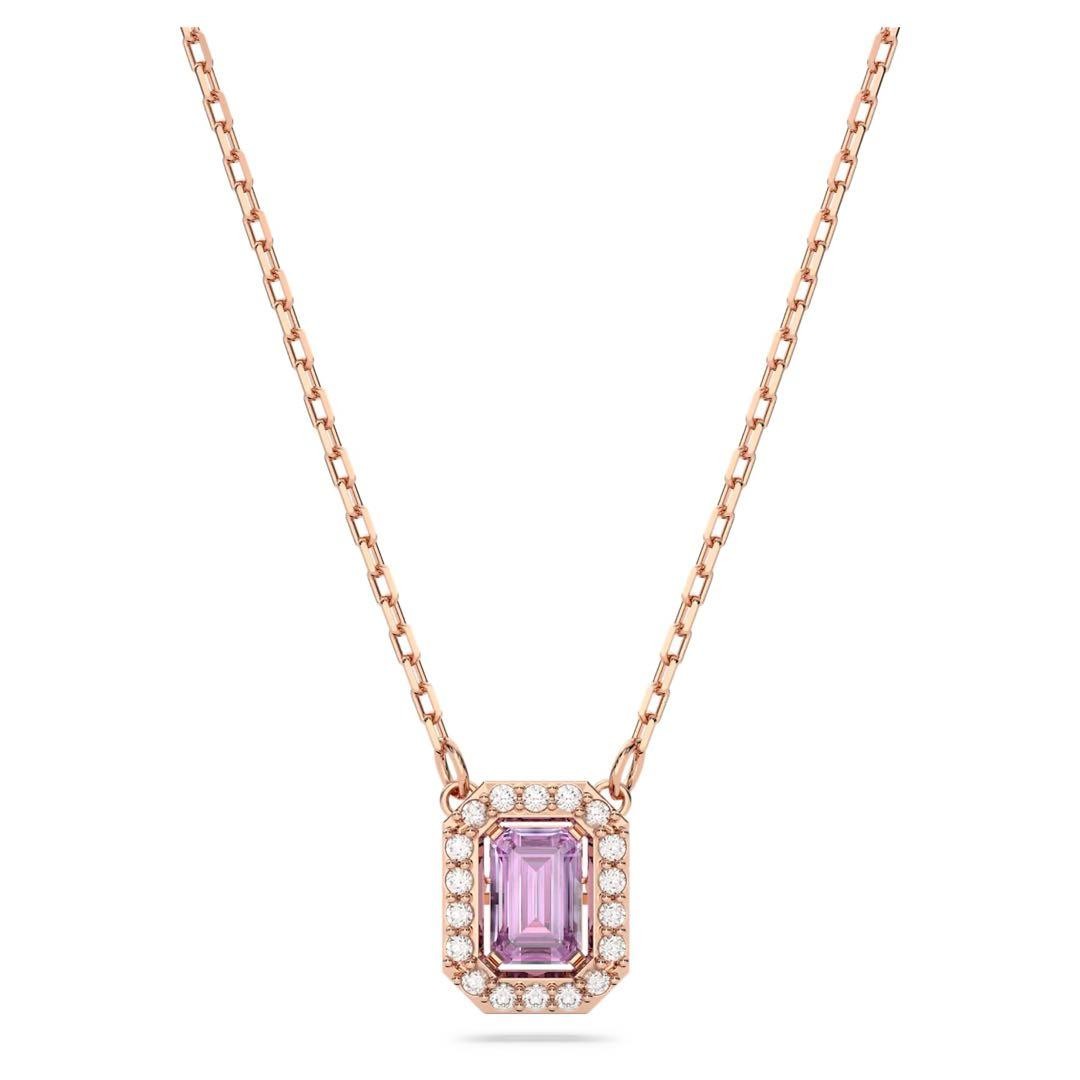 Swarovski Octagon Cut Pink Crystal Pave Necklace Rose Gold Tone Used