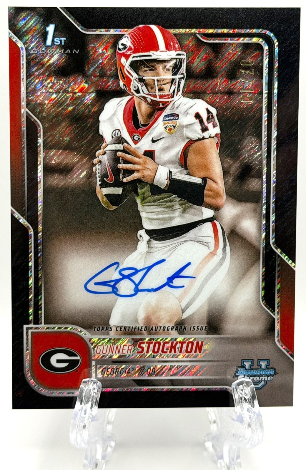 2025 Bowman Chrome U Gunner Stockton 1st BLACK Shimmer On-Card Auto #7/10 SSP