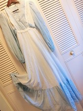 Vintage 70's Handmade Prairie Dress Blue Lace Pioneer Maxi Cottage 101525