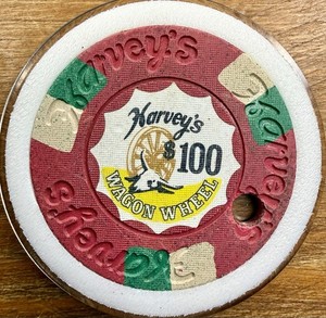 VTG Harvey’s Wagon Wheel Casino $100 Gaming Chip Southshore Lake Tahoe Nevada