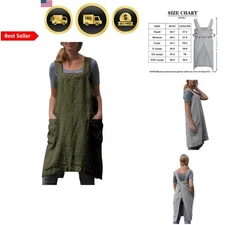 Cotton Linen Apron Women Cross Back Pinafore Dress Cooking Gardening Food Prep