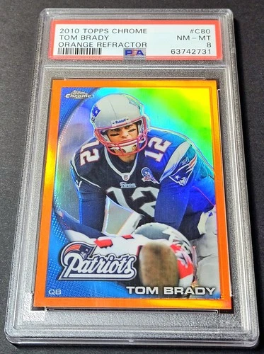 Tom Brady Topps Chrome Orange Refractor 2010 Patriots #C80 PSA 8