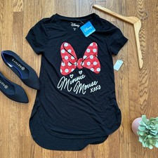 NWT Disney Minnie Mouse Bow Camiseta negra ligera y relajada TALLA PEQUEÑA