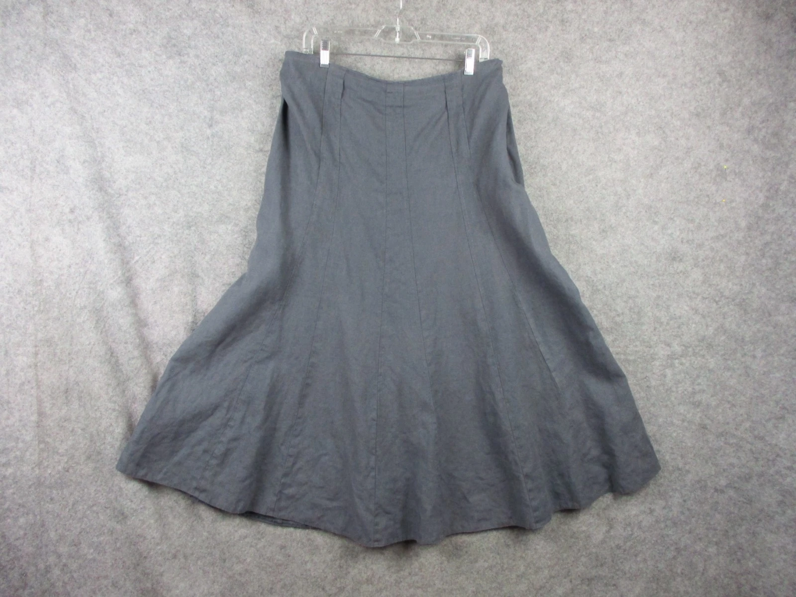 Per una Skirt Womens 14 Gray A Line 100% Linen Pockets Zipper Lagenlook No Belt