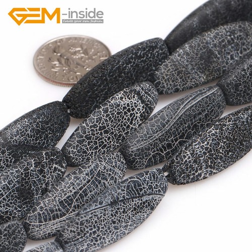 Cuentas de piedras preciosas esmeriladas mate natural de ágata negra de arroz para hacer joyas de 15" - Imagen 23 de 34
