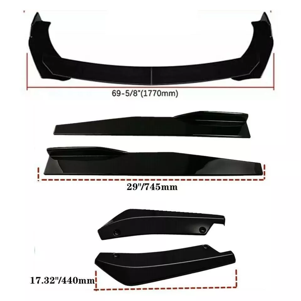 For Dodge Grand Caravan 99-20 Front Bumper Lip Splitter Spoiler Glossy Black Kit - Image 3 of 4