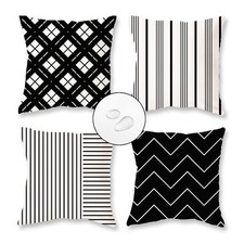 TAJWE Outdoor Waterproof Pillow Covers 16x16 Set of 4 Black and White Modern ...