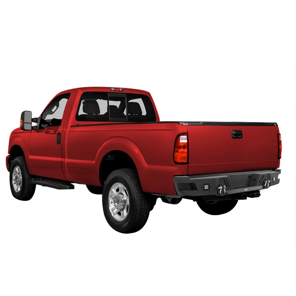 Parachoques trasero de acero para Ford F250 F350 1999-2016 con proyectores LED y anillos en D Foto 3 de 4