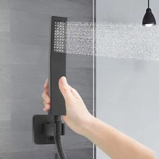 Matte Black Hand Held Shower Head With Wall Connector And 4.9ft Hose Set Square