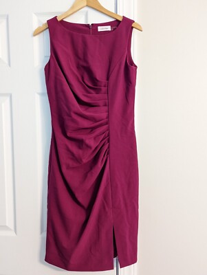 calvin klein ruched dress Calvin Klein Ruched Sleeveless Dress Plum Magenta Womens Size 4
