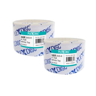 100 PC PlexDisc Blank DVD-R 16X 4.7GB White Top non-printable Media Disc 632-710