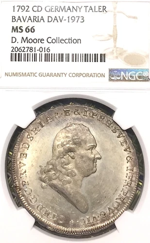 German States Bavaria 1792 CD Taler Coin Thaler NGC MS 66 STG UNC Vicariat TOP