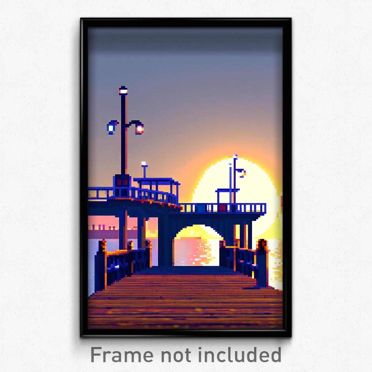 Pixel Art Poster - Swirly Wharf (8 Bit Psychedelic Trippy Video Game Print)
