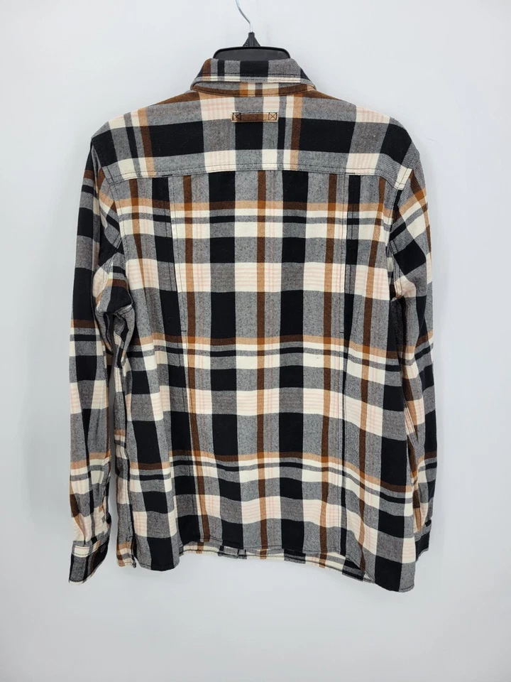 Duluth Trading Shirt Mens Large Black Tan Plaid Flannel Long Sleeve Button Up - Image 2 of 4