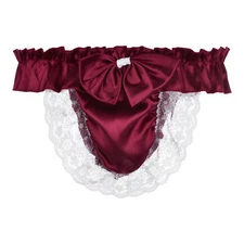 Satin Ruffle Bow Thong Sissy Knickers Briefs Panties for Men Sizes S to XXL