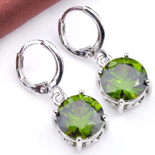 Natural Handmade Jewelry Oval Olive Peridot Gemstone Silver Danlge Hook Earrings - Picture 3 of 4