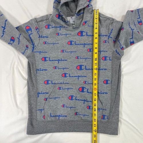 Champion Hoodie Teens Size Large Gray All Over Print Long Sleeve Pullover Logo - Picture 8 of 9