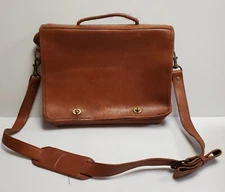 VILLAGE TANNERY Leather Messenger Bag by Sevestet Brown Thick Briefcase Vtg.