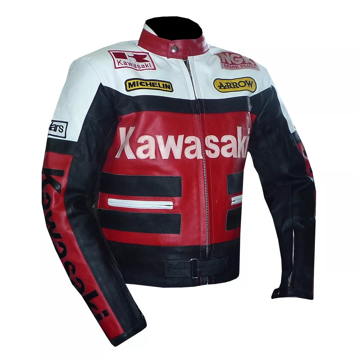 KAWASAKI RED BLACK MOTORBIKE BIKERS REMOVABLE ARMOURED COWHIDE LEATHER JACKET KAWASAKI RED BLACK MOTORBIKE BIKERS REMOVABLE ARMOURED COWHIDE LEATHER JACKET