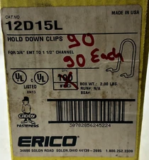 ERICO CADDY 12D15L CONDUIT HOLD DOWN CLIPS 3/4" EMT 1-1/2" CHANNEL 90 PCS ⭐