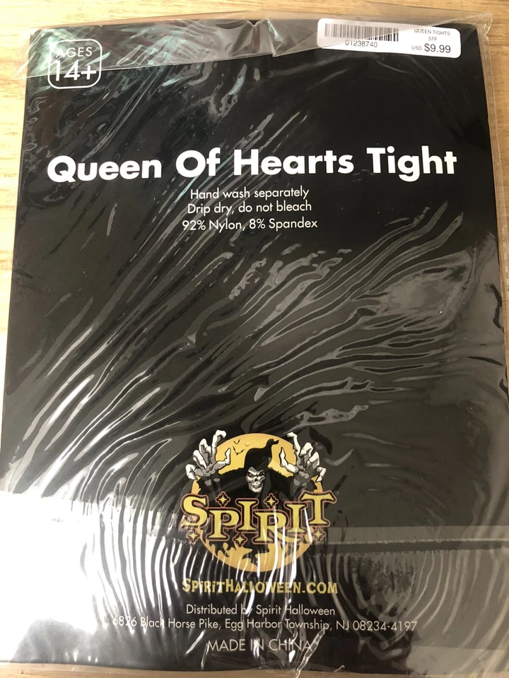 Black Queen of Hearts Women's Tights 1 Pair Red Hearts Stripe Spirit OSFM - Image 2 of 2