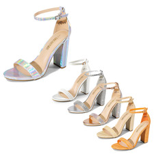 Women's Sparkling Glitter Open Toe Block Heel Sandals with Stylish Ankle Straps