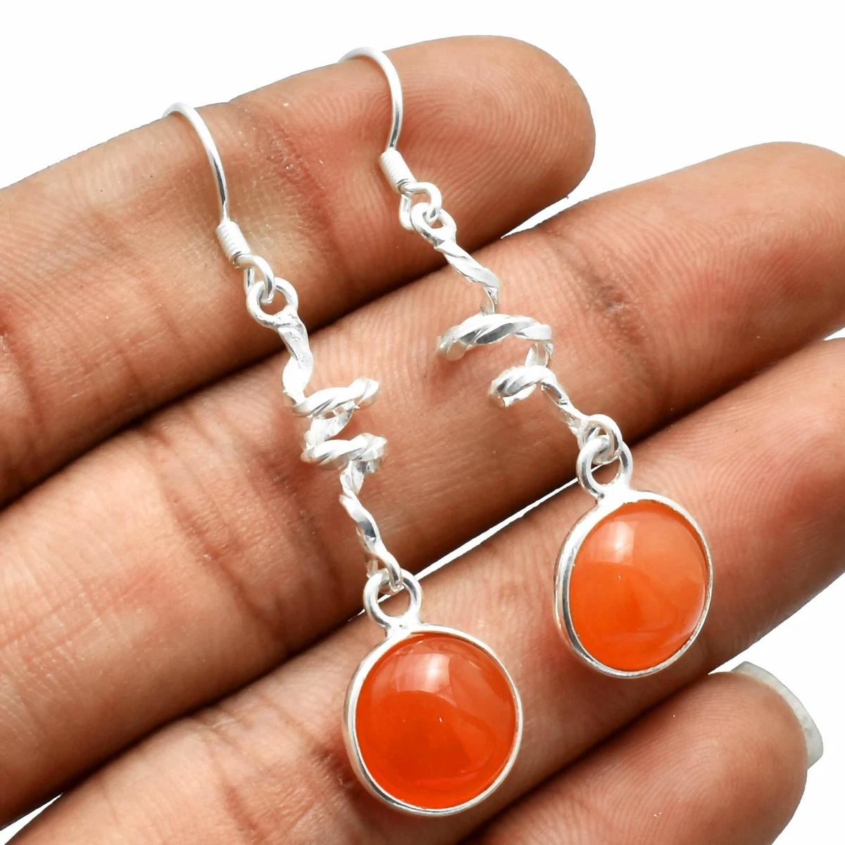Carnelian Solid 925 Sterling Silver Earrings Jewelry 1.8