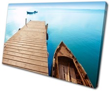 Leinwandbild Bild Druck Wand Foto See Steg Pier Boot Meereslandschaft Bad