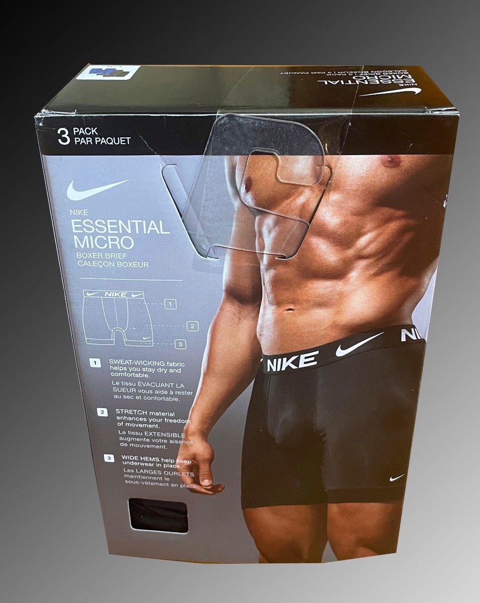 Nike Dri-Fit Essential Micro 3-Pack Black Boxer Briefs Men's Size