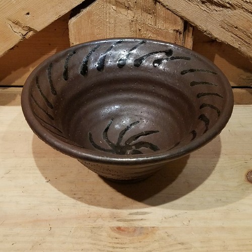 Studio Art Bowl Spiral Pattern Stoneware Brown Black Pottery 7.5" - Swanky Barn - Picture 7 of 12