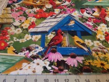 1 YD X 44" "SPRING AGAIN" BIRD HOUSES/ DAVID TEXTILES /COTTON NEW 7491