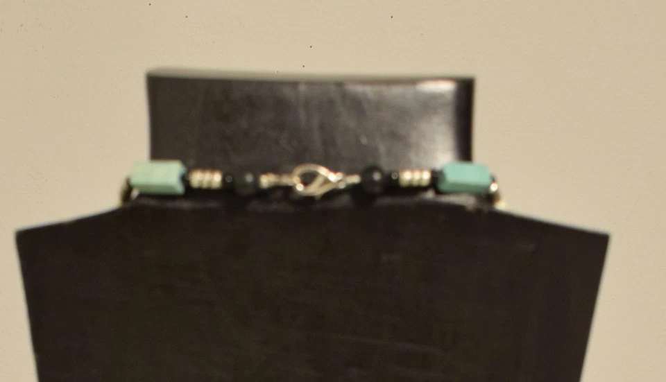 Collar Chino Turquesa Hueso Negro Cuentas Collar Foto 2 de 2