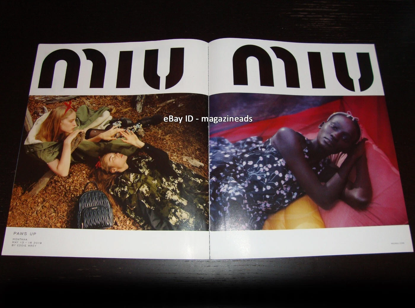 MIU MIU ANNUNCIO STAMPA 4 pagine autunno 2019 HAILEY BIEBER Meghan Roche ALIET A in MONTANA