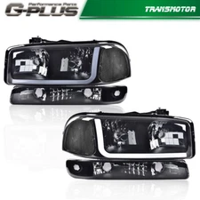 FOR 1999-2007 GMC SIERRA/YUKON PAIR LED DRL HEADLIGHT+BUMPER LAMPS BLACK/CLEAR
